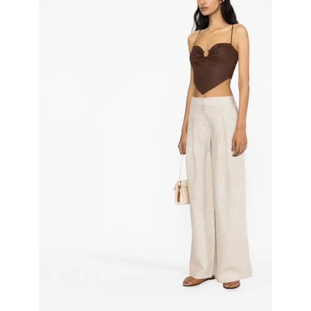 Reformation Sansa Linen Crop Top in Chocolate Brown